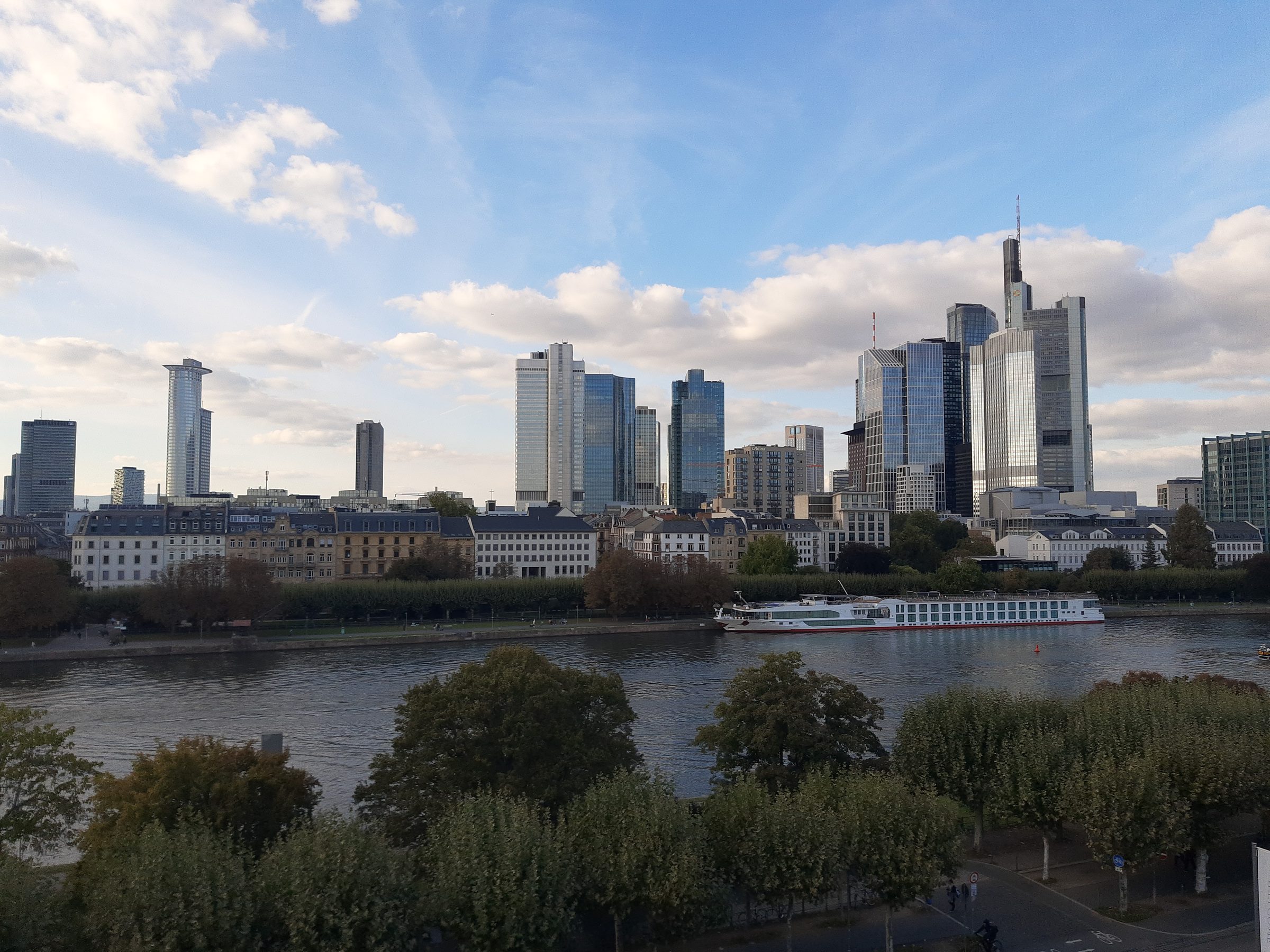 The Frankfurt skyline above the river Main, seen from the roof of the Städel